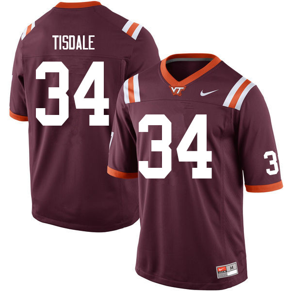 Men #34 Alan Tisdale Virginia Tech Hokies College Football Jerseys Sale-Maroon